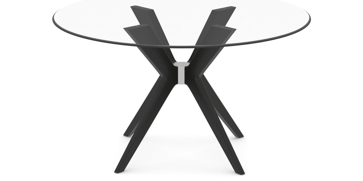 Canadel Downtown X Base Dining Table in Peppercorn Washed, Clear CL Glass, 54 in, view from above