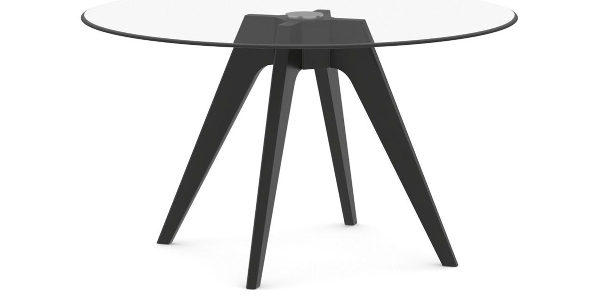 Canadel Downtown Round Dining Table with DQ Base in Large Size, three-quarter view