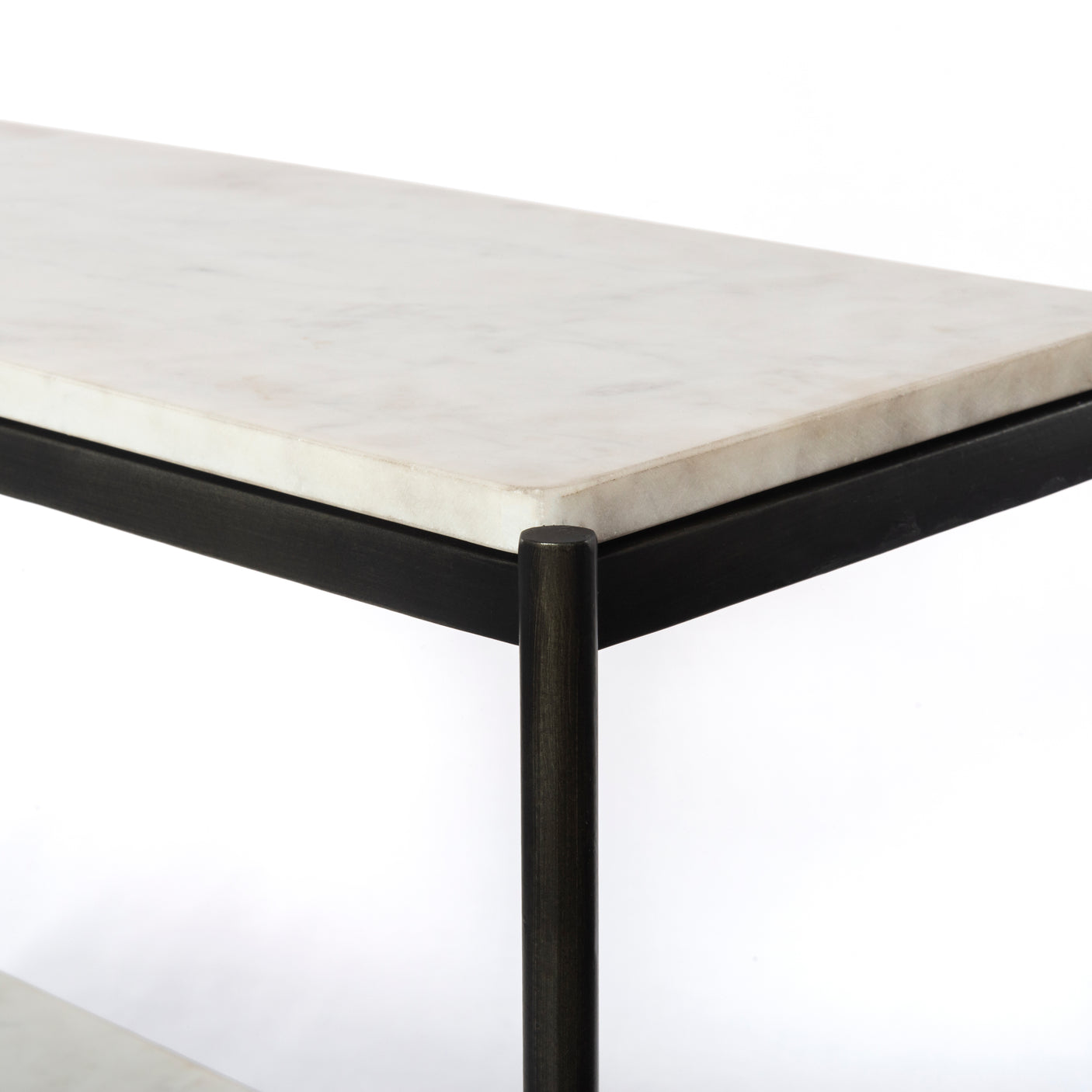 Polished White Marble with Hammered Grey Iron | Felix Small Console Table | Valley Ridge Furniture