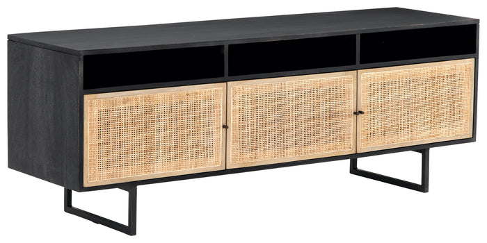 Black Wash Mango & Natural Mango with Natural Cane & Charcoal Grey Iron | Carmel Media Console | Valley Ridge Furniture