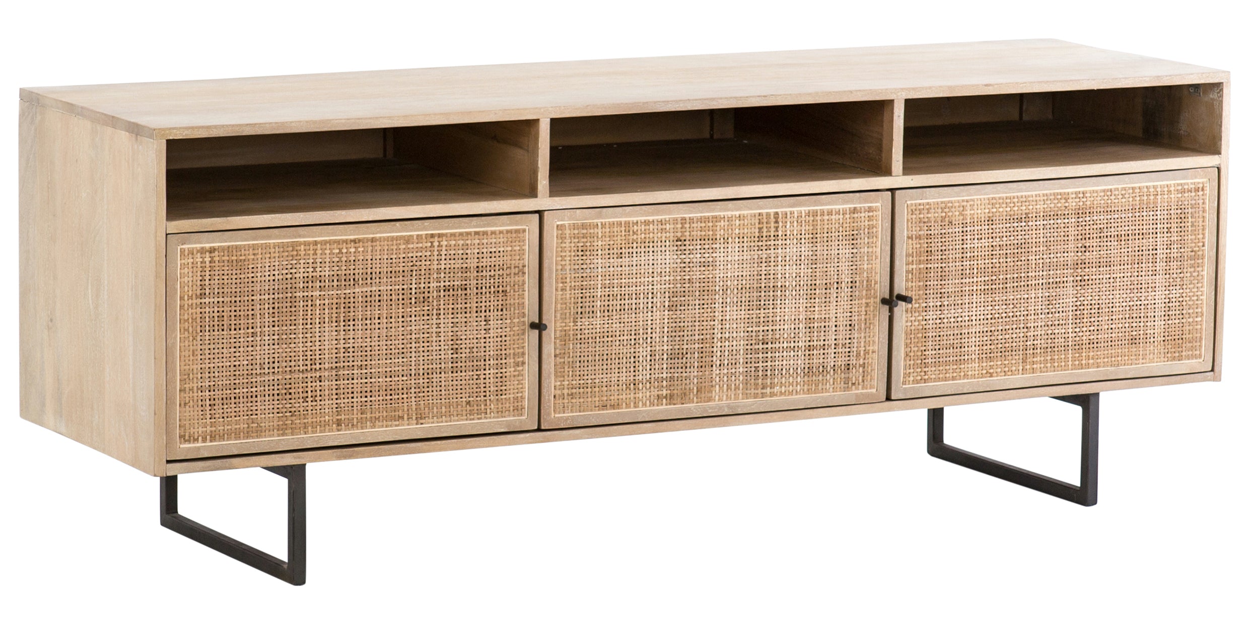 Natural Mango &amp; Natural Cane with Charcoal Grey Iron | Carmel Media Console | Valley Ridge Furniture