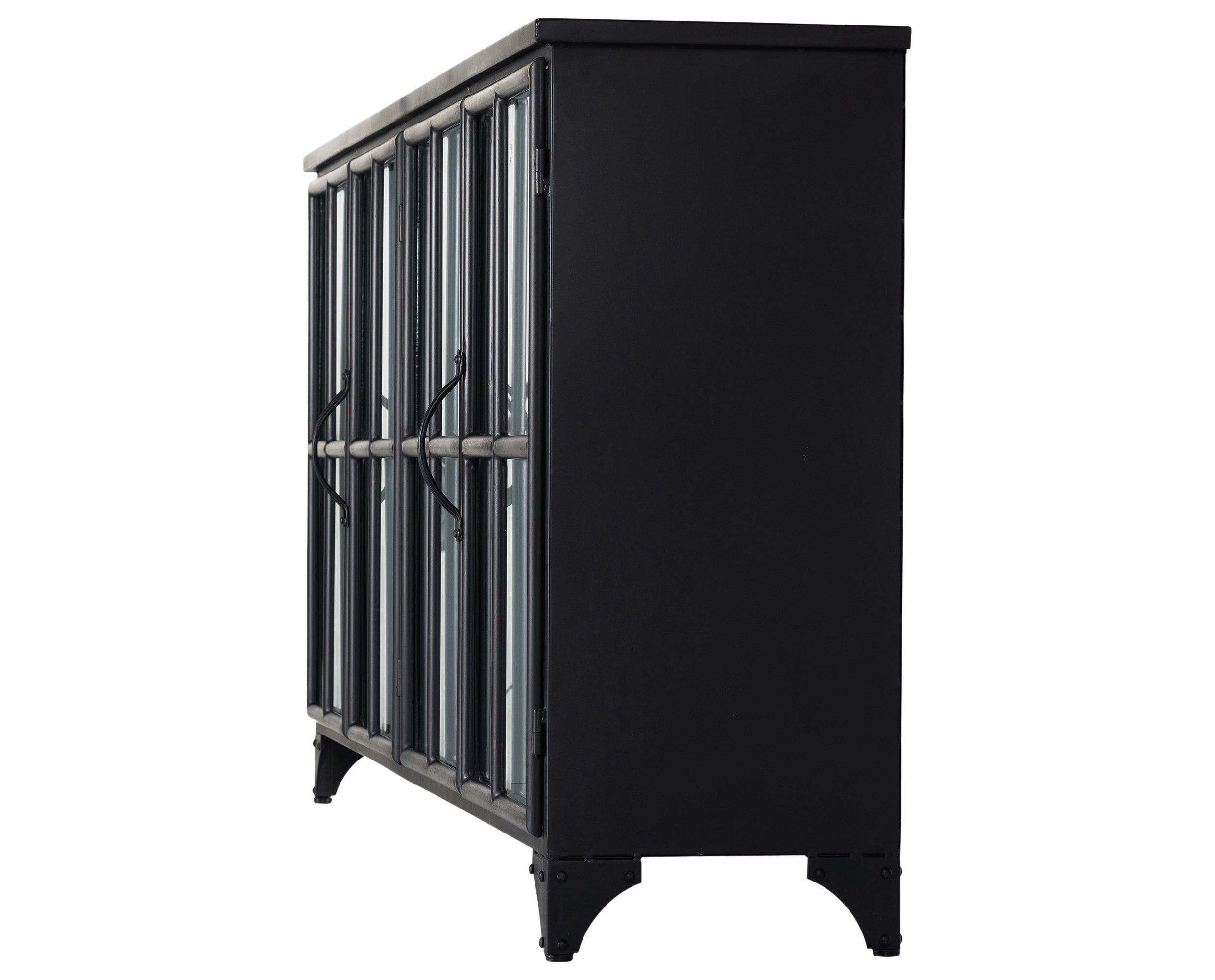 Tempered Glass &amp; Black Iron with Painted White Iron | Camila Sideboard | Valley Ridge Furniture