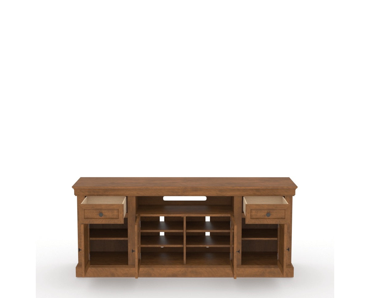Canadel Living Media Unit 7230 in Oak Washed, fully open view