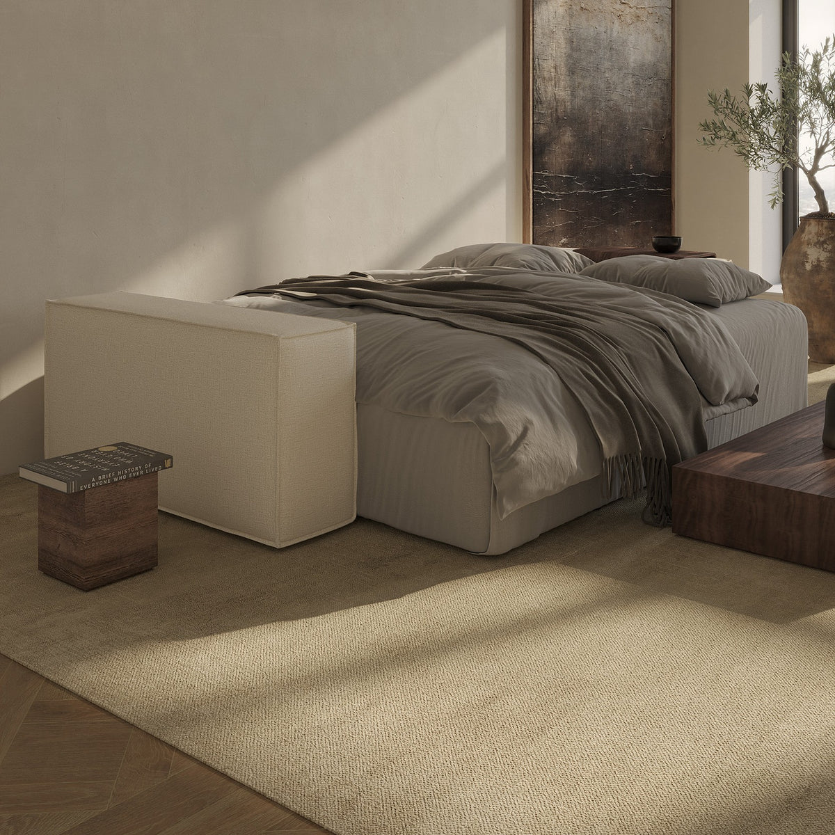 Innovation Living Newilla Sleeper Sofa - Wide Arms, room setting, shown in 255 Adario Basmati