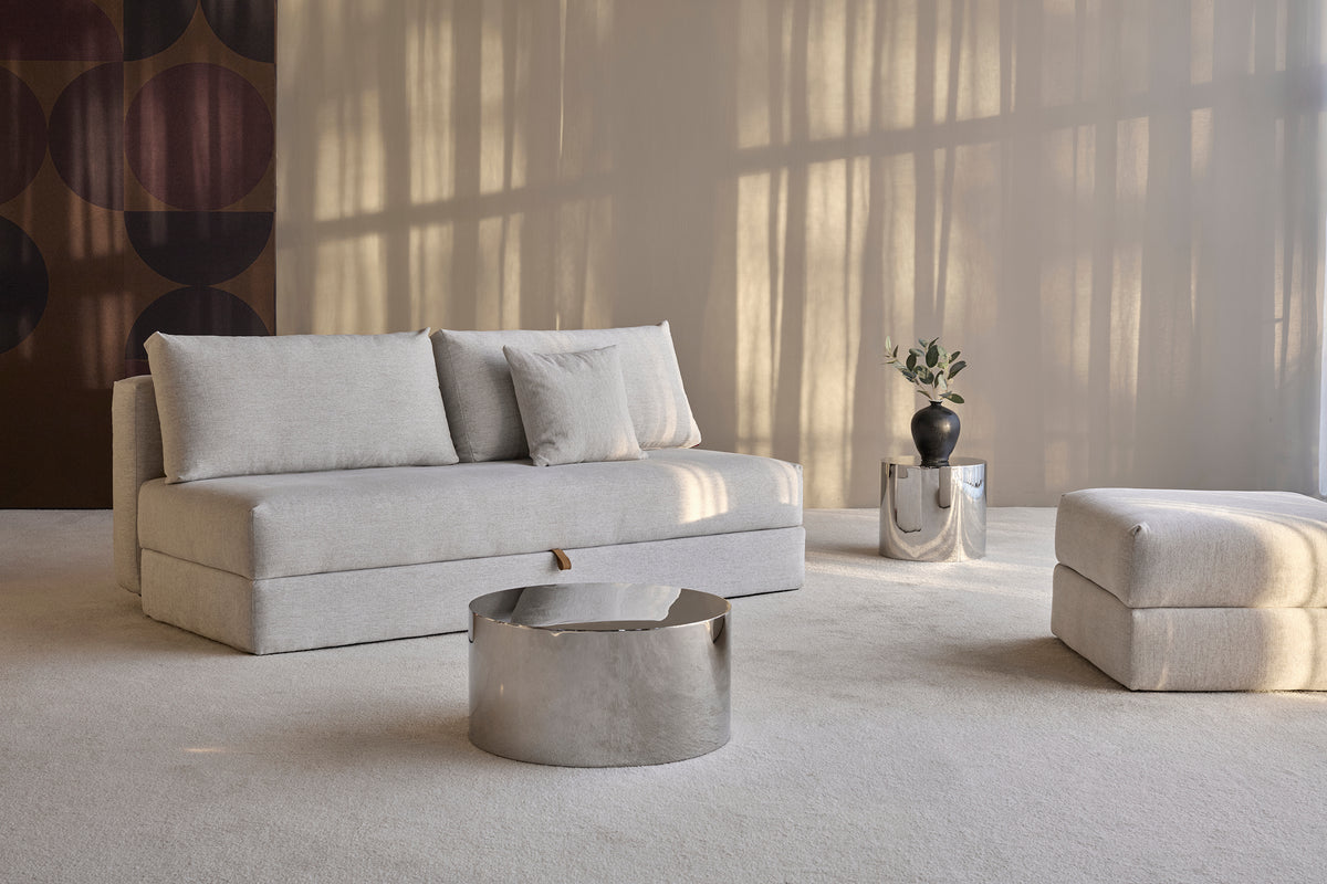 Innovation Living Cornila Ottoman, room setting, shown in 470 Yuveno Natural