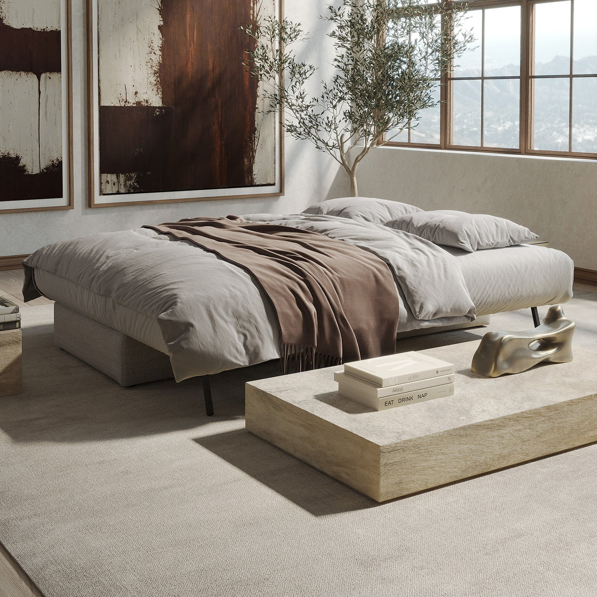 Innovation Living Osvald Sleeper Sofa, room setting, shown in 579 Kenya Gravel all-groups