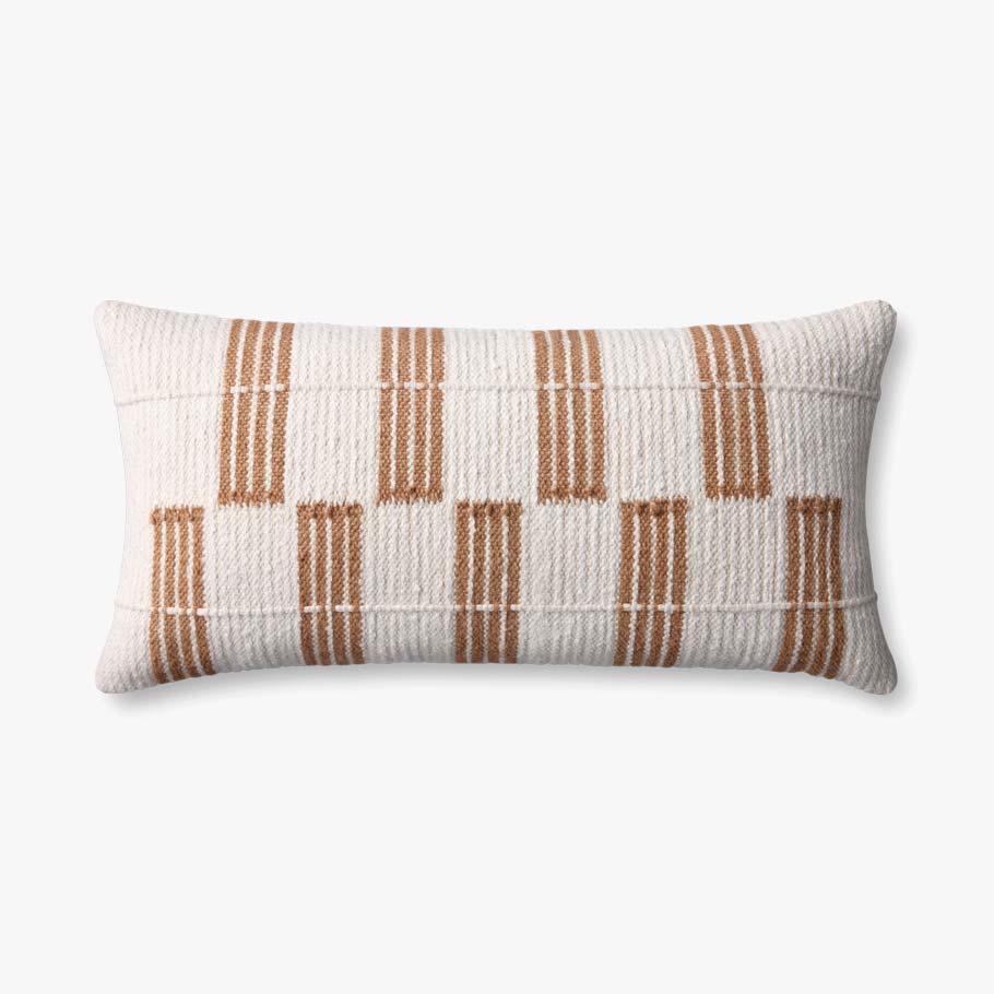 Loloi Pillow PLL0136 in Rust / Ivory, on white, 12" x 27"
