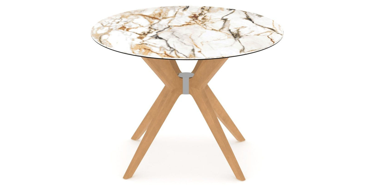 Canadel Downtown X Base Dining Table in Caramel Washed, Shell W2 Porcelain, 42 in, view from above