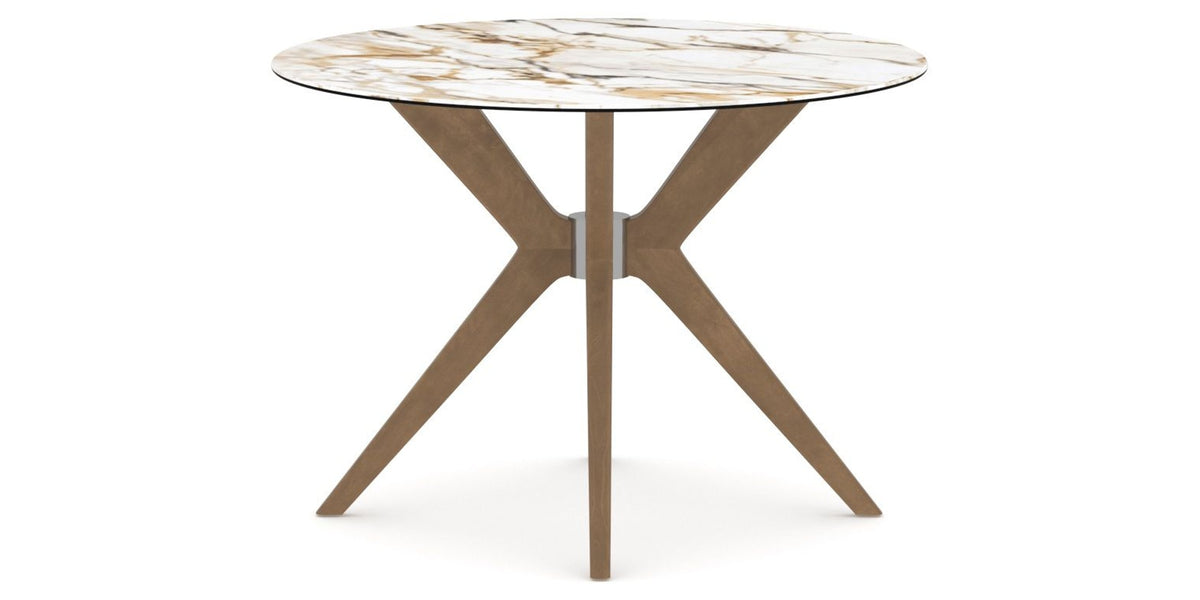 Canadel Downtown X Base Dining Table in Pecan Washed, Shell W2 Porcelain, 42 in, side view