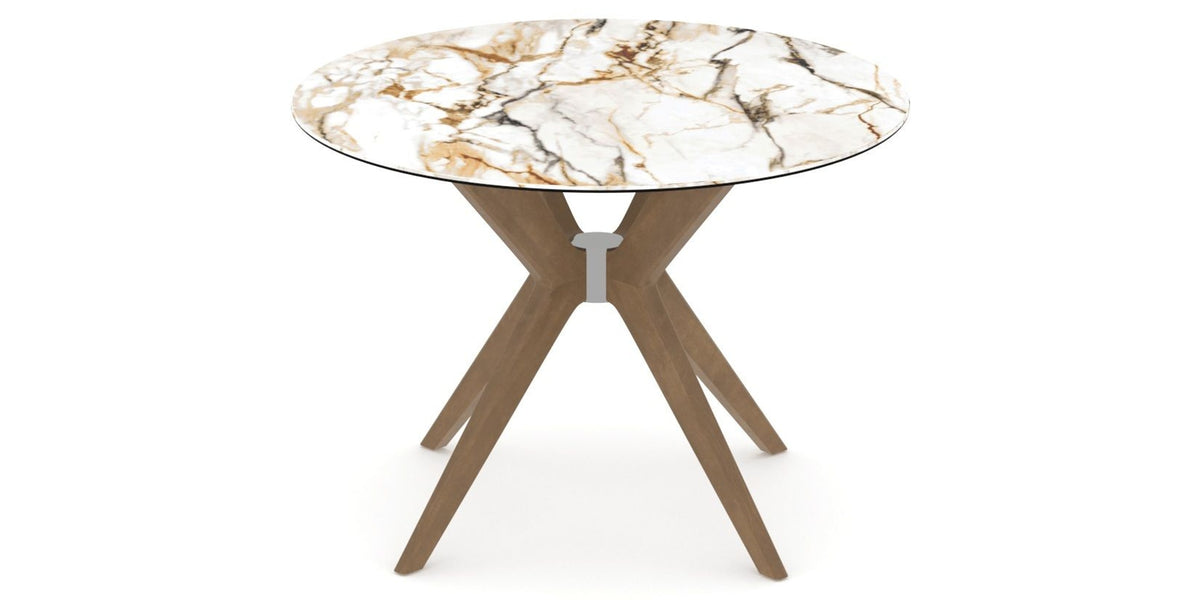 Canadel Downtown X Base Dining Table in Pecan Washed, Shell W2 Porcelain, 42 in, view from above