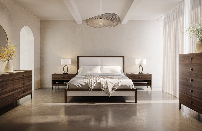 Havana on Walnut with Sand Glass and Charcoal Handles | Mobican Ema Night Table | Valley Ridge Furniture