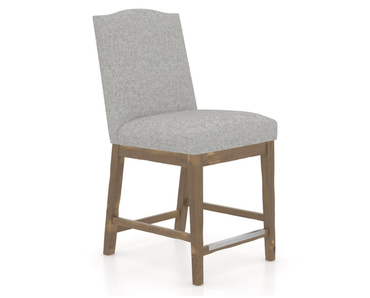 Canadel Champlain Upholstered Counter Stool 310A in 7C Fabric and 25 Pecan Washed, three-quarter view