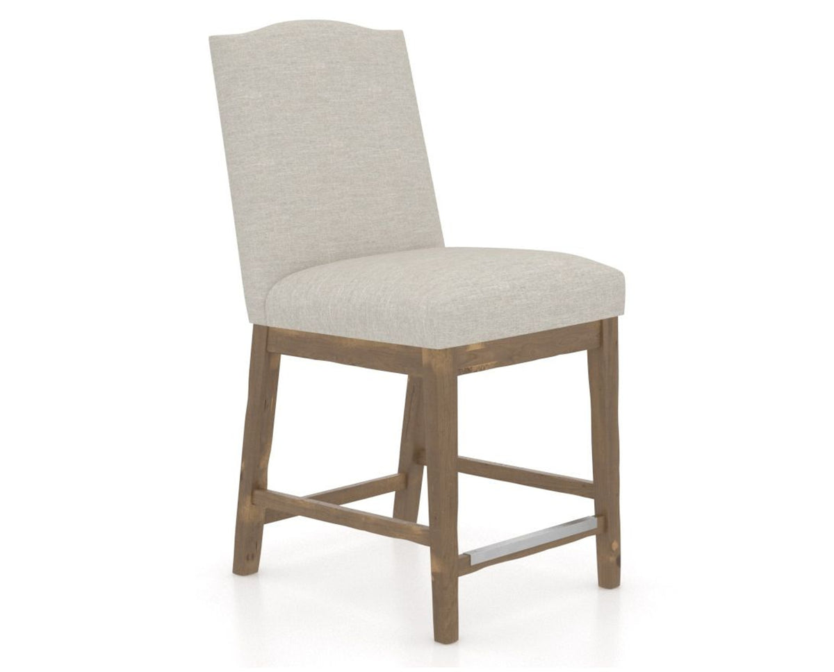 Canadel Champlain Upholstered Counter Stool 310A in TB Fabric and 25 Pecan Washed, three-quarter view