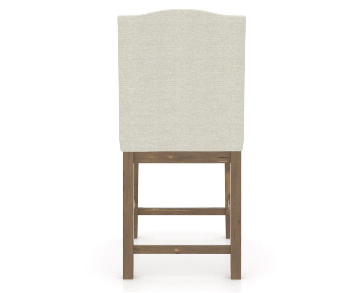Canadel Champlain Upholstered Counter Stool 310A in TW Fabric and 25 Pecan Washed, back view