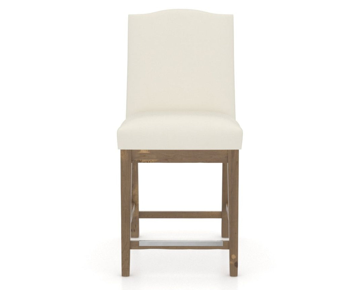 Canadel Champlain Upholstered Counter Stool 310A in YJ Faux Leather and 25 Pecan Washed, front view