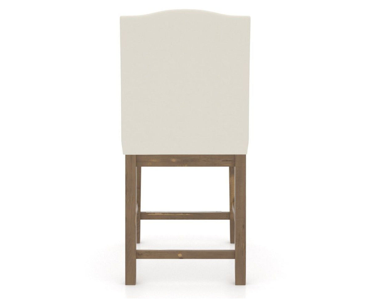 Canadel Champlain Upholstered Counter Stool 310A in YJ Faux Leather and 25 Pecan Washed, back view