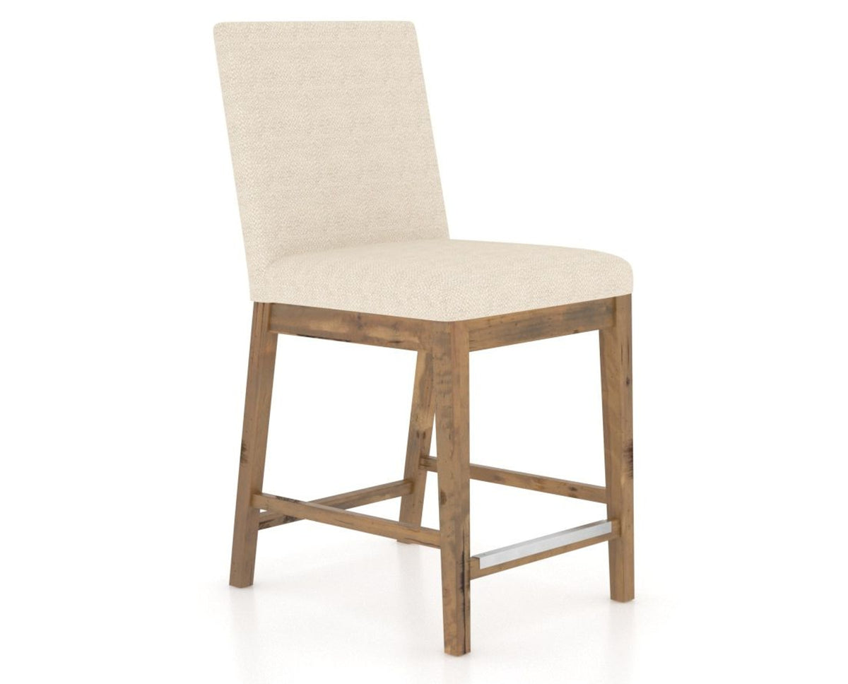 Canadel Champlain Upholstered Counter Stool 8002 in 6K Sunbrella® and 03 Oak Washed, three-quarter view