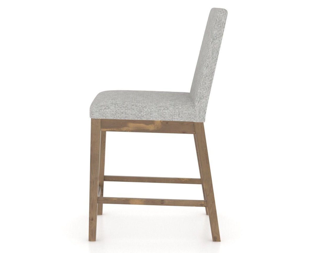 Canadel Champlain Upholstered Counter Stool 8002 in 7C Fabric and 25 Pecan Washed, side view
