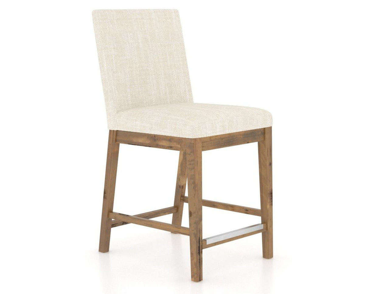Canadel Champlain Upholstered Counter Stool 8002 in FT InsideOut® and 03 Oak Washed, three-quarter view
