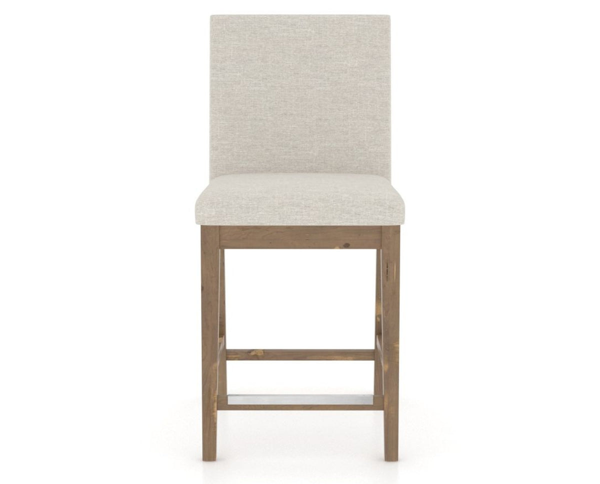 Canadel Champlain Upholstered Counter Stool 8002 in TB Fabric and 25 Pecan Washed, front view