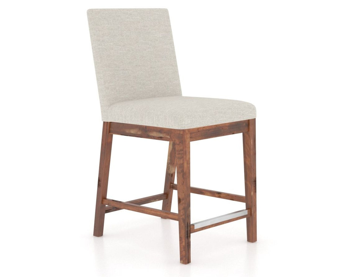 Canadel Champlain Upholstered Counter Stool 8002 in TB Fabric and 33 Spice Washed, three-quarter view