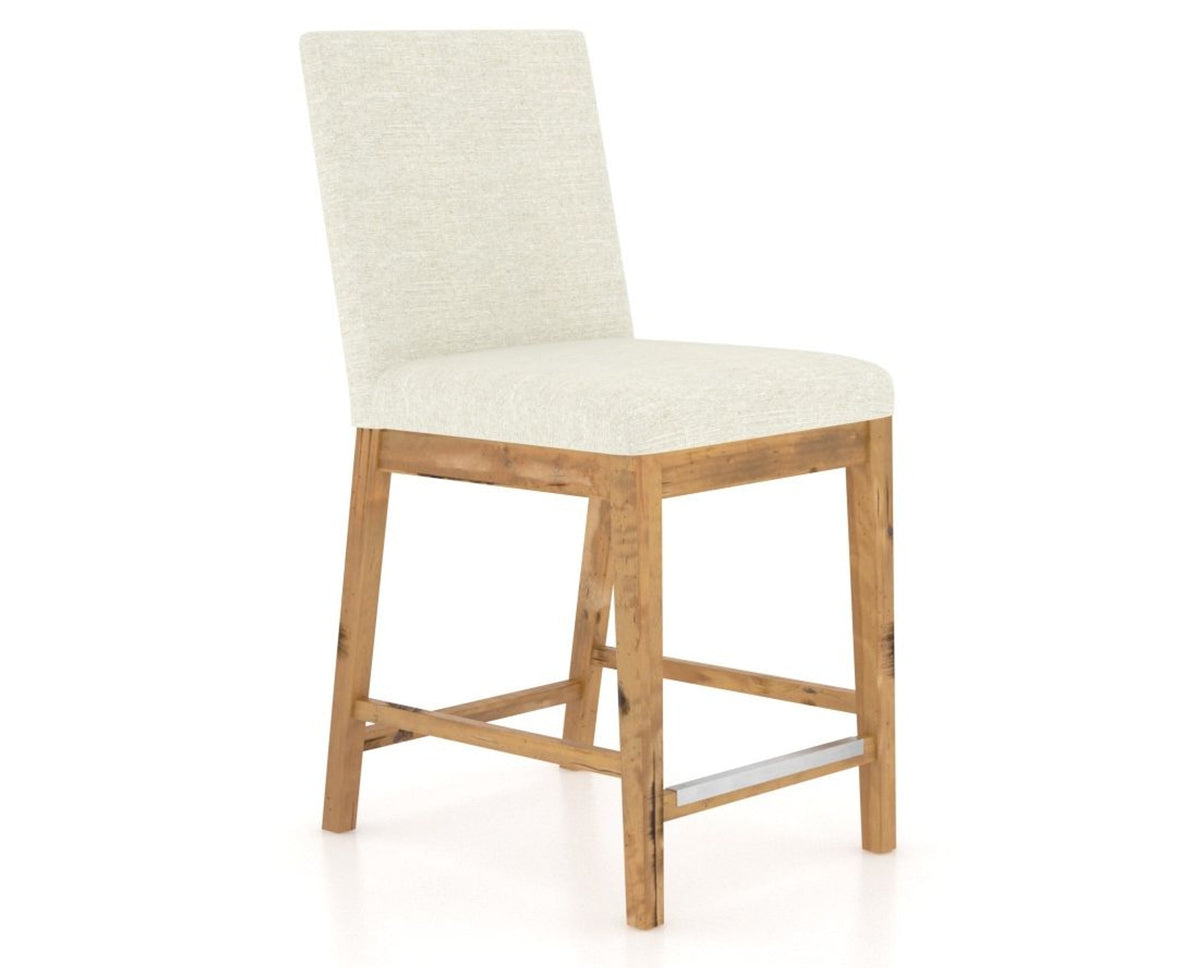 Canadel Champlain Upholstered Counter Stool 8002 in TW Fabric and 01 Honey Washed, three-quarter view