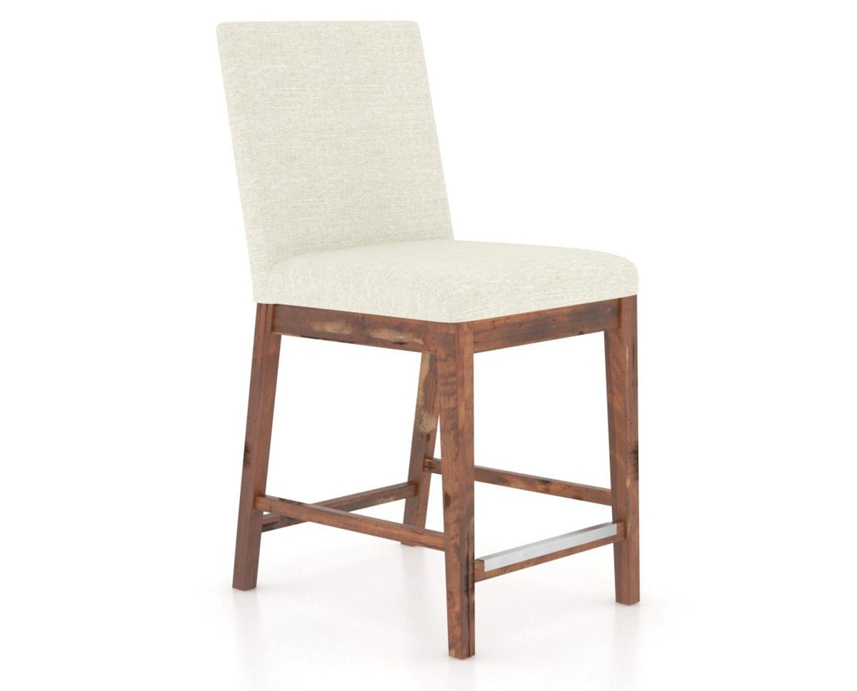 Canadel Champlain Upholstered Counter Stool 8002 in TW Fabric and 33 Spice Washed, three-quarter view