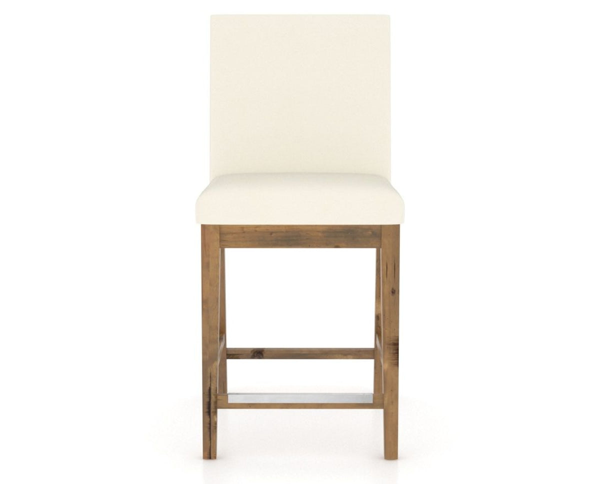 Canadel Champlain Upholstered Counter Stool 8002 in YJ Faux Leather and 03 Oak Washed, front view