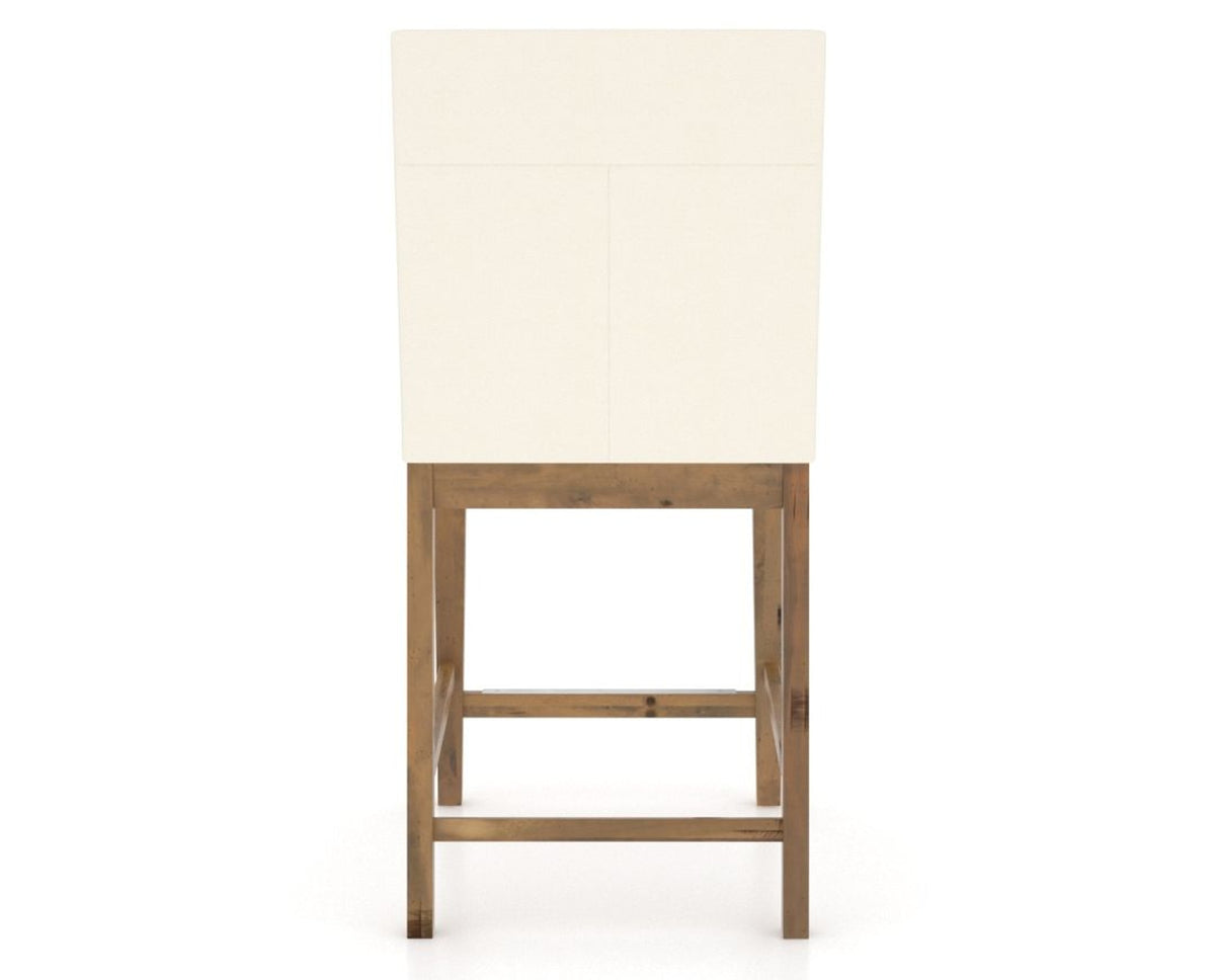 Canadel Champlain Upholstered Counter Stool 8002 in YJ Faux Leather and 03 Oak Washed, back view