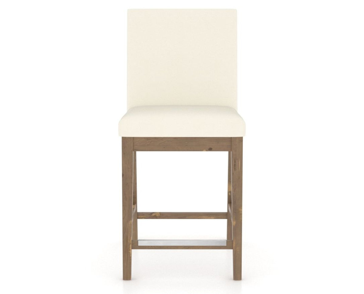 Canadel Champlain Upholstered Counter Stool 8002 in YJ Faux Leather and 25 Pecan Washed, front view