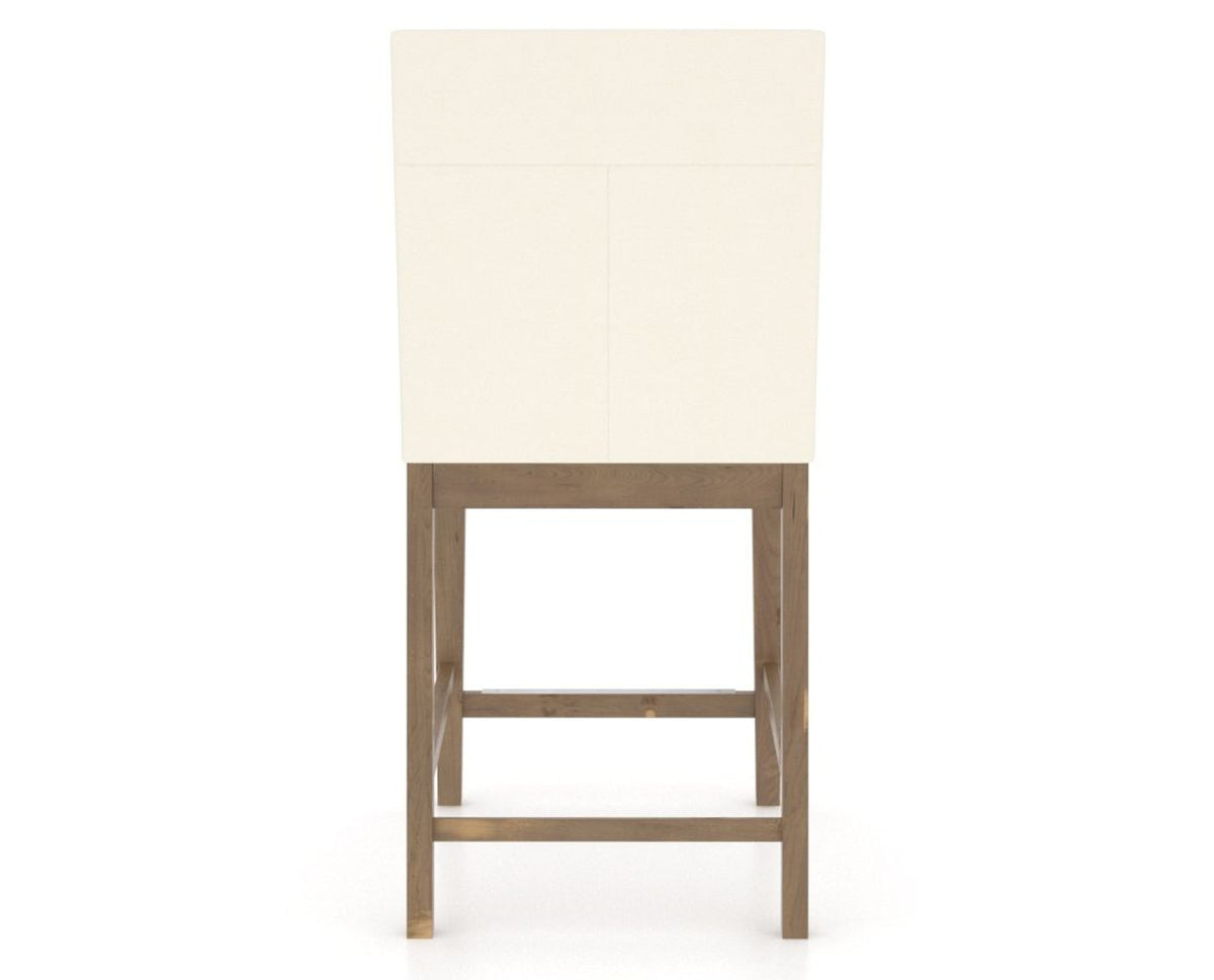 Canadel Champlain Upholstered Counter Stool 8002 in YJ Faux Leather and 25 Pecan Washed, back view