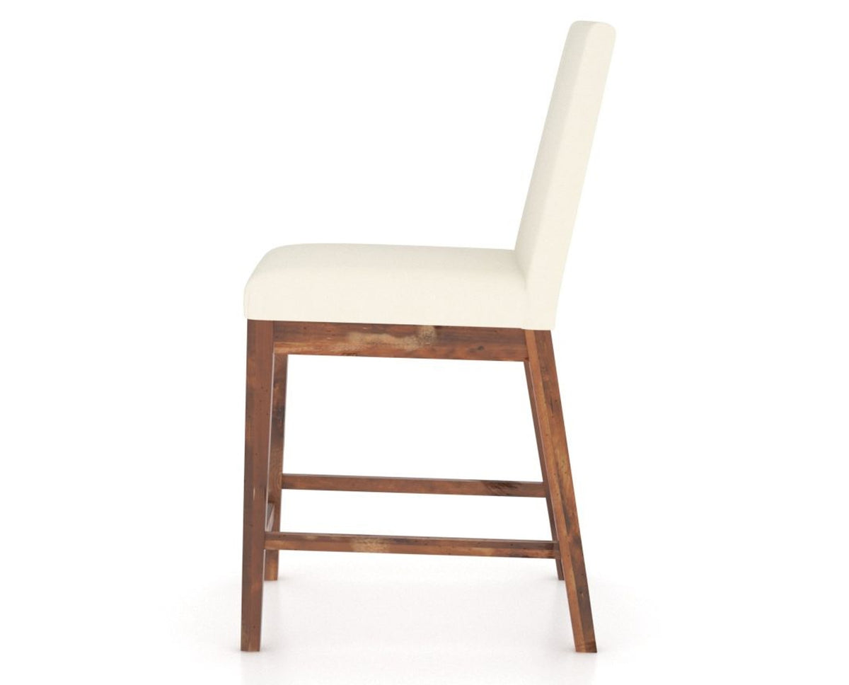 Canadel Champlain Upholstered Counter Stool 8002 in YJ Faux Leather and 33 Spice Washed, side view