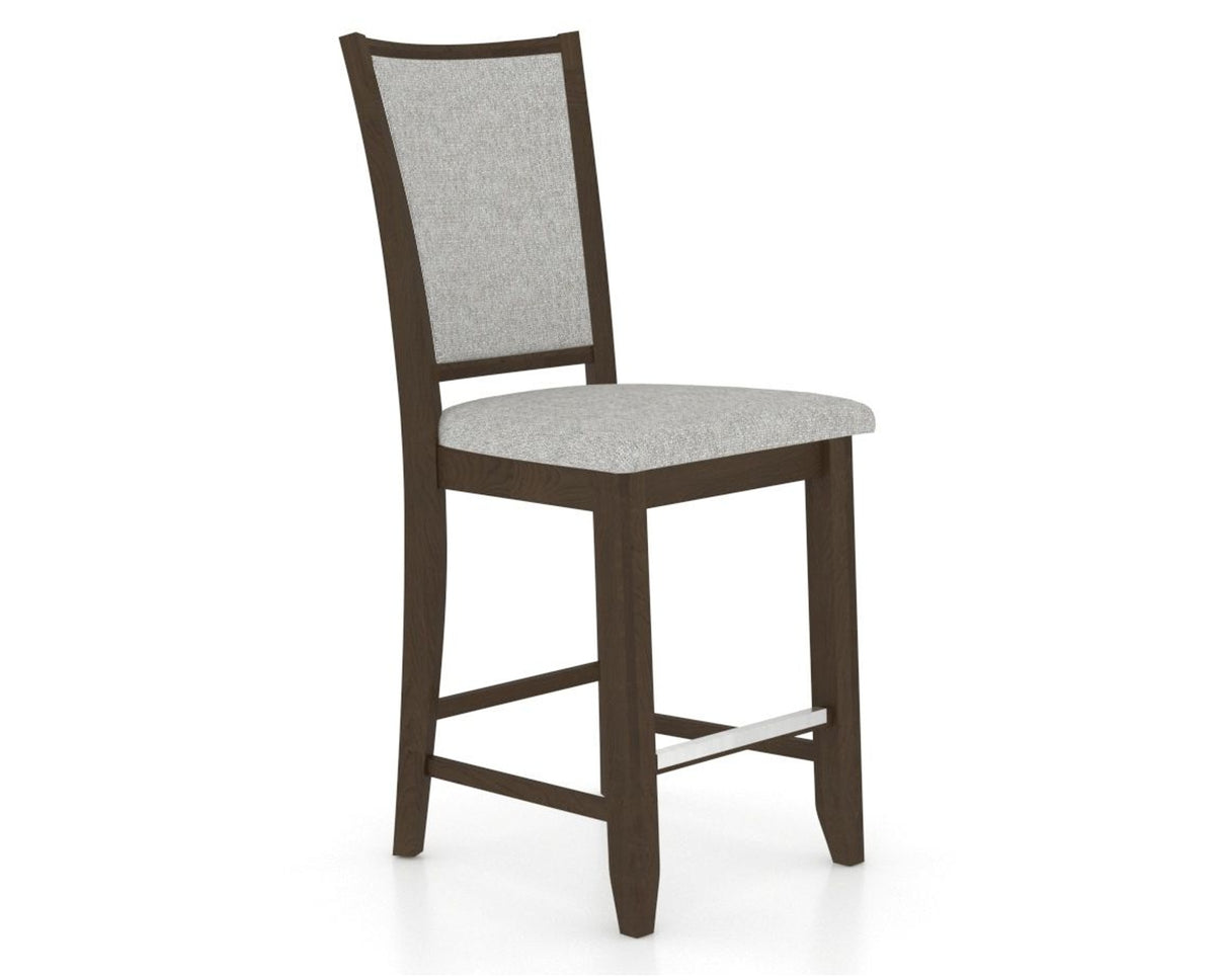 Canadel Upholstered Counter Stool 8003 in 7C Fabric and 29 Hazelnut Washed and Fixed Base, three-quarter view