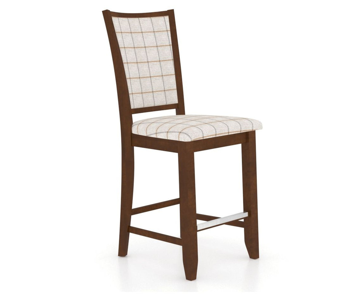 Canadel Upholstered Counter Stool 8003 in OZ Fabric and 19 Cognac Washed and Fixed Base, three-quarter view
