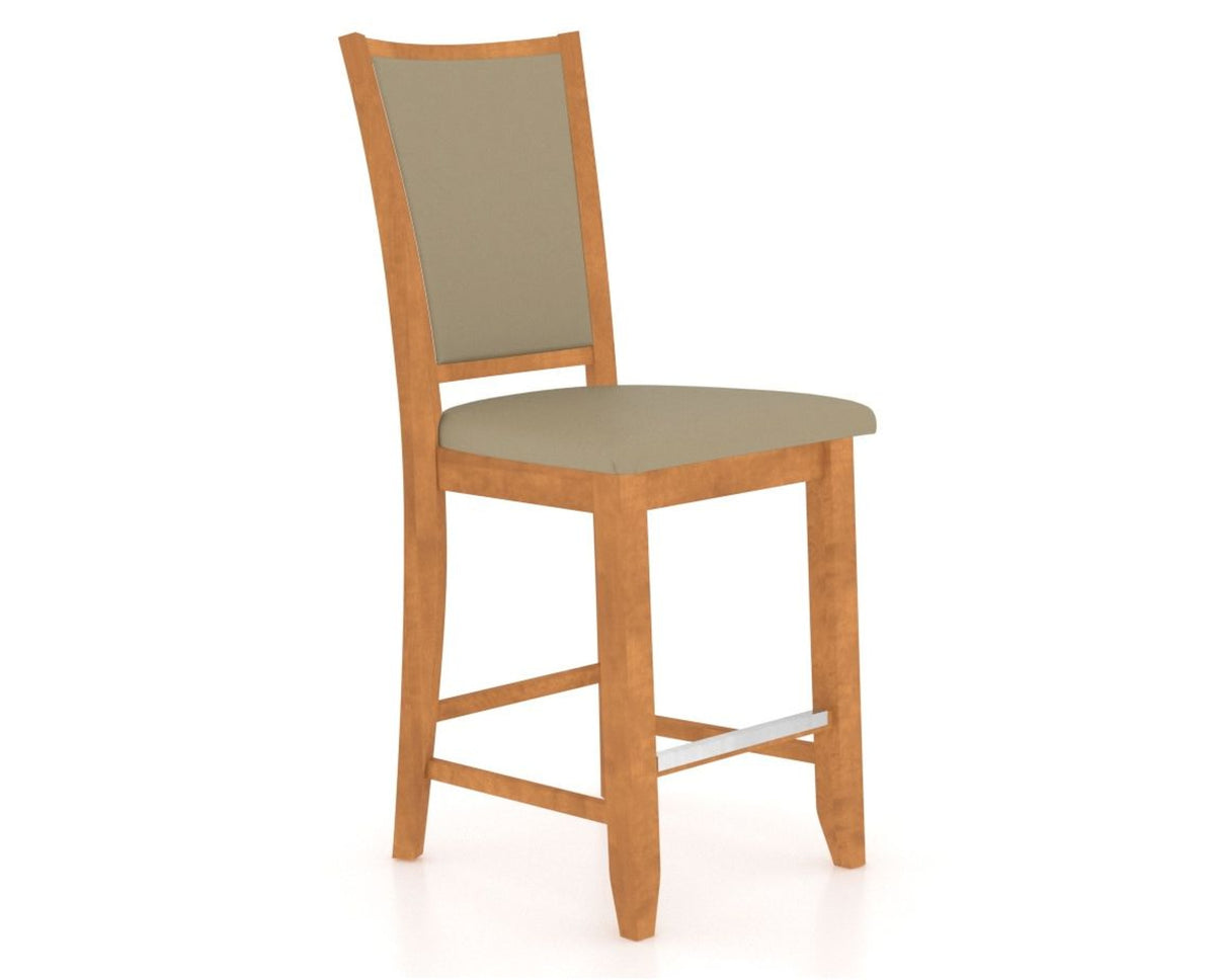 Canadel Upholstered Counter Stool 8003 in XY Faux Leather and 01 Honey Washed and Fixed Base, three-quarter view