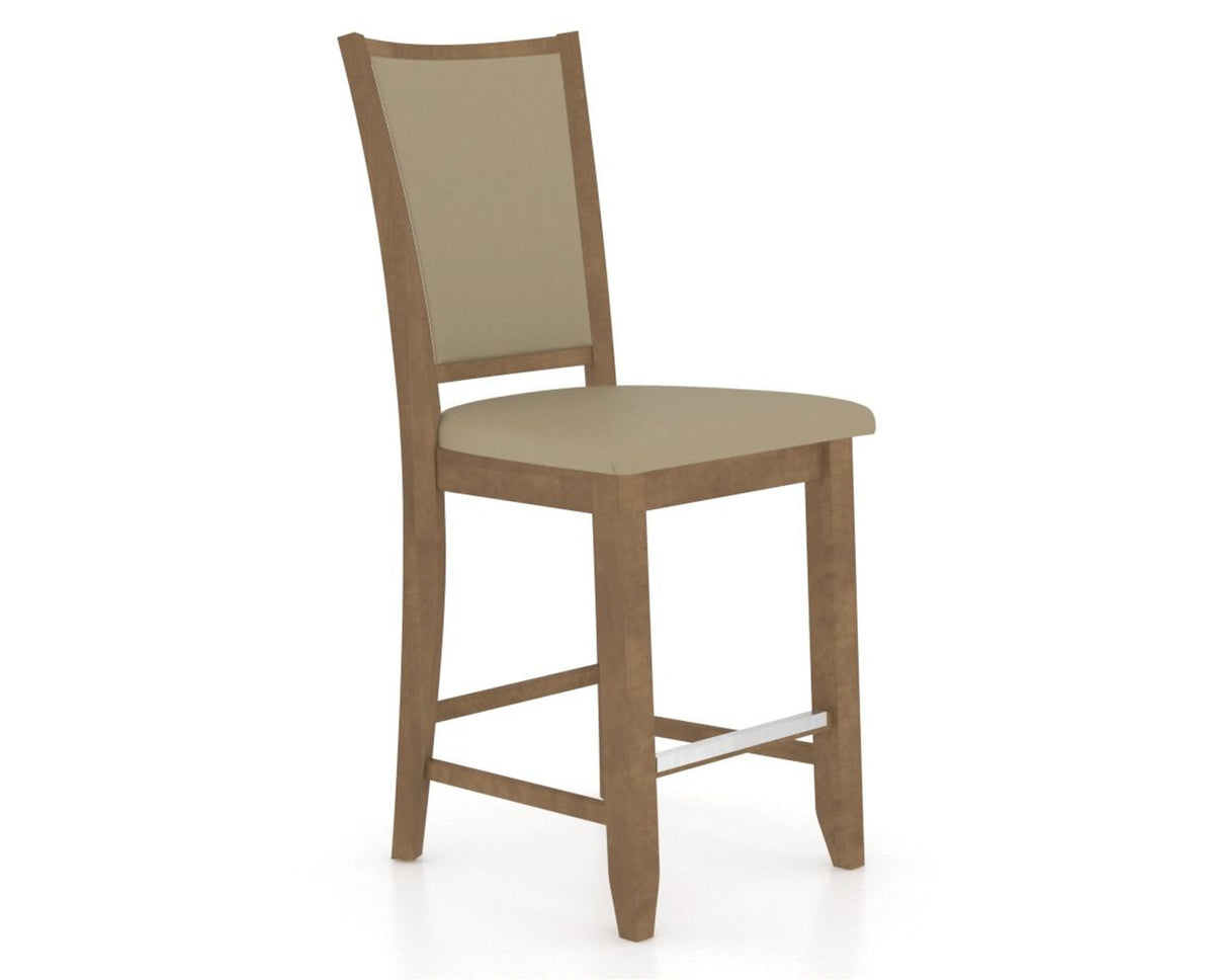 Canadel Upholstered Counter Stool 8003 in XY Faux Leather and 25 Pecan Washed and Fixed Base, three-quarter view