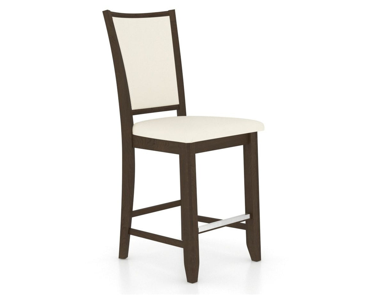 Canadel Upholstered Counter Stool 8003 in YJ Faux Leather and 29 Hazelnut Washed and Fixed Base, three-quarter view