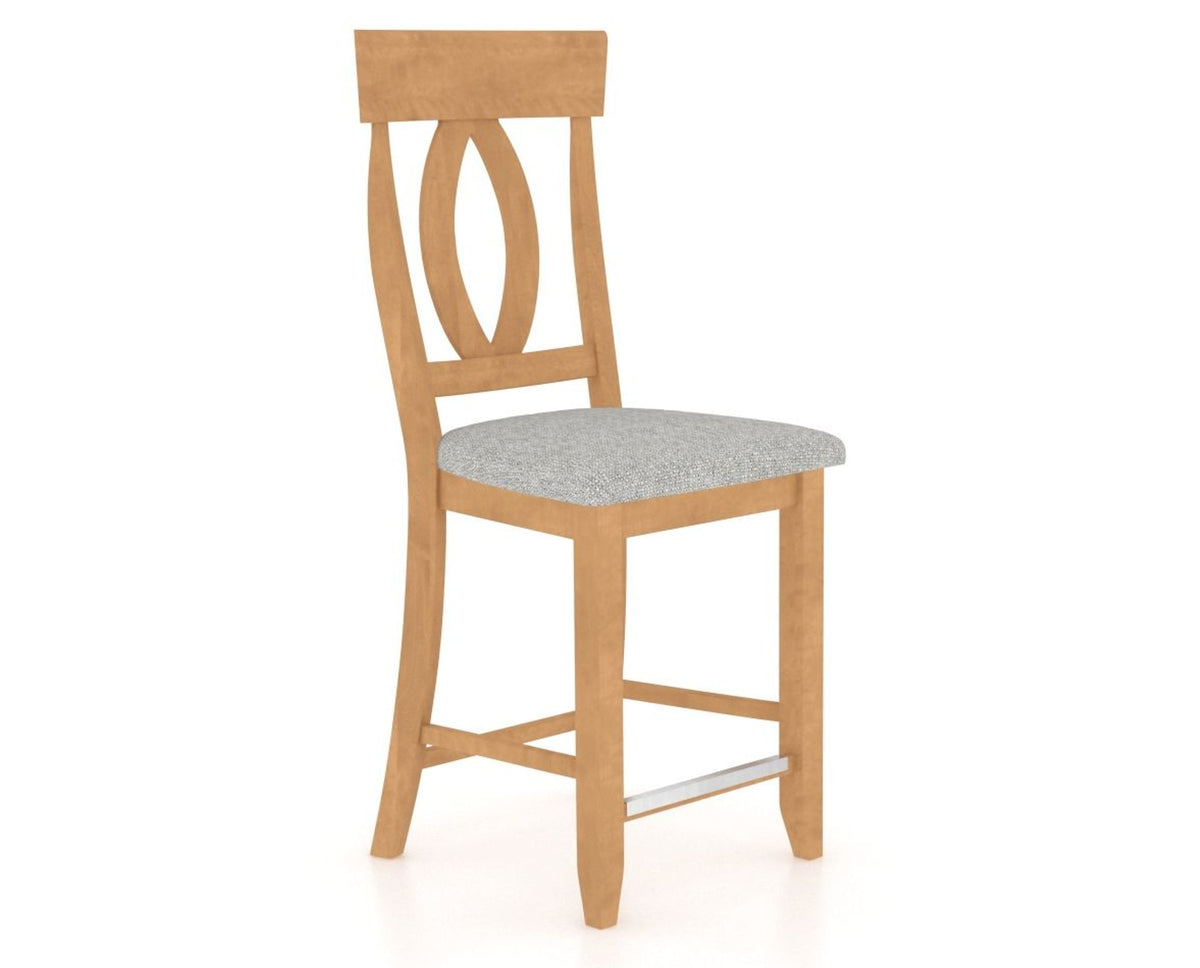 Canadel Upholstered Counter Stool 8100 in 7C Fabric and 20 Caramel Washed and Fixed Base, three-quarter view