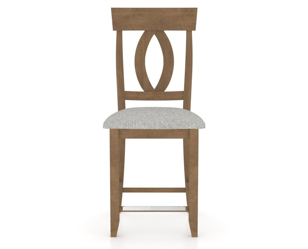 Canadel Upholstered Counter Stool 8100 in 7C Fabric and 25 Pecan Washed and Fixed Base, front view