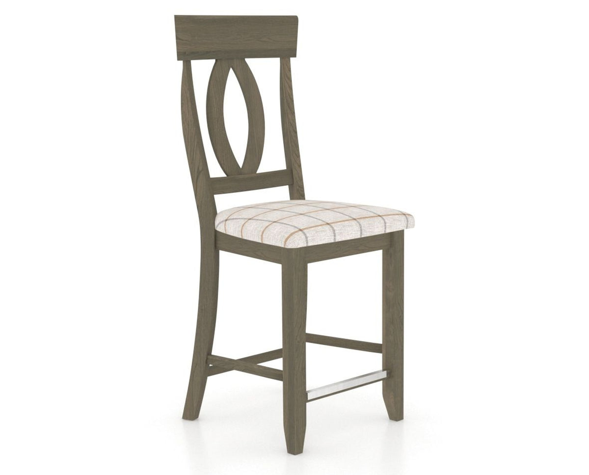 Canadel Upholstered Counter Stool 8100 in OZ Fabric and 08 Shadow and Fixed Base, three-quarter view