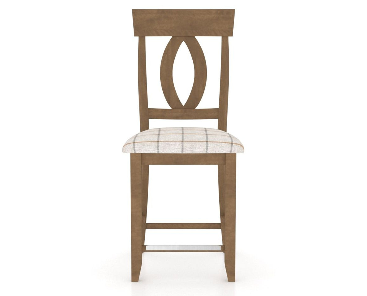 Canadel Upholstered Counter Stool 8100 in OZ Fabric and 25 Pecan Washed and Fixed Base, front view