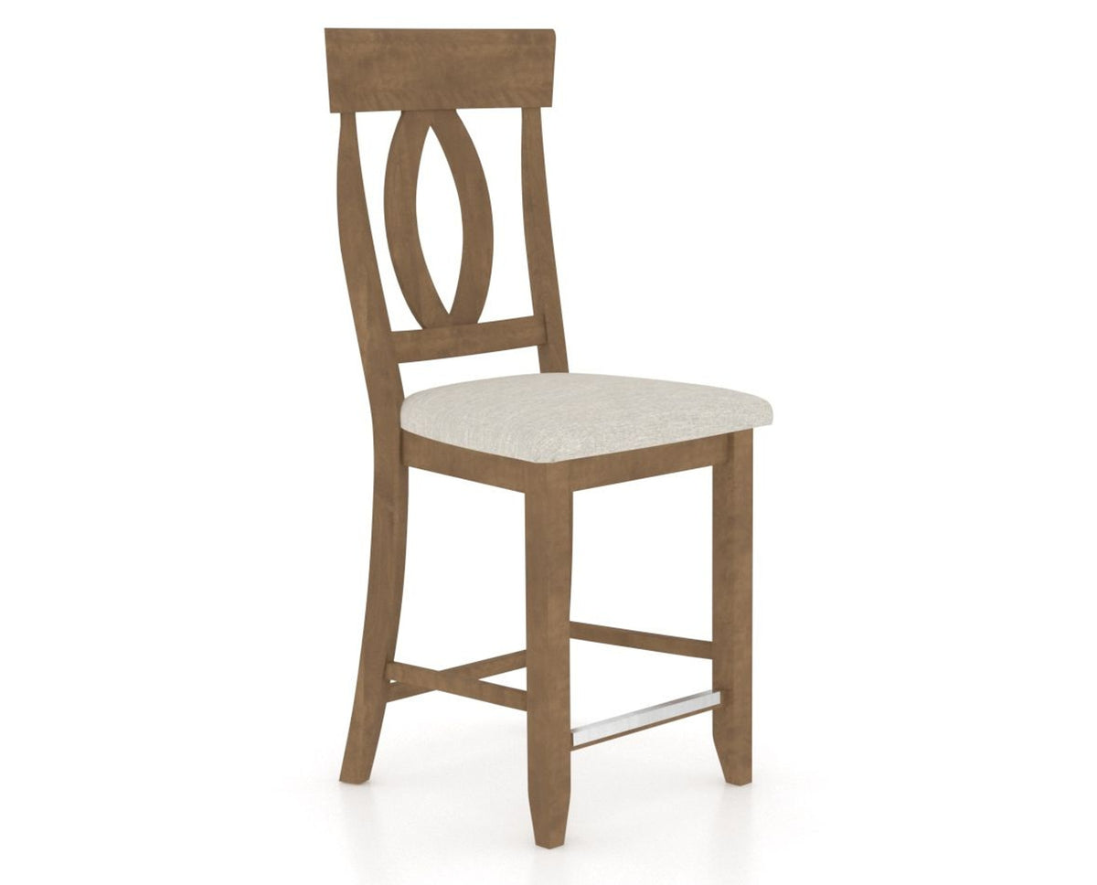 Canadel Upholstered Counter Stool 8100 in TB Fabric and 25 Pecan Washed and Fixed Base, three-quarter view