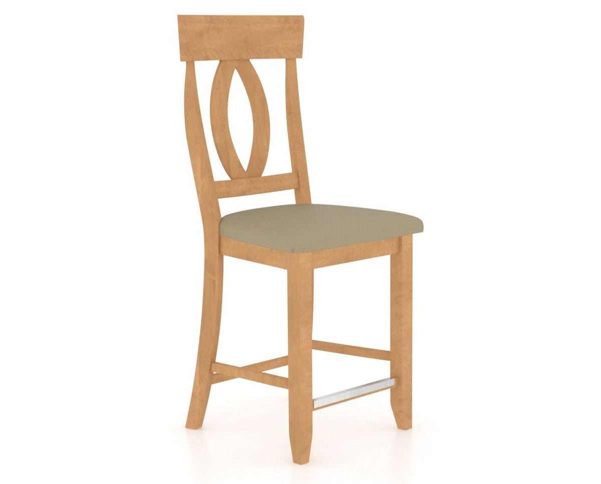 Canadel Upholstered Counter Stool 8100 in XY Faux Leather and 20 Caramel Washed and Fixed Base, three-quarter view