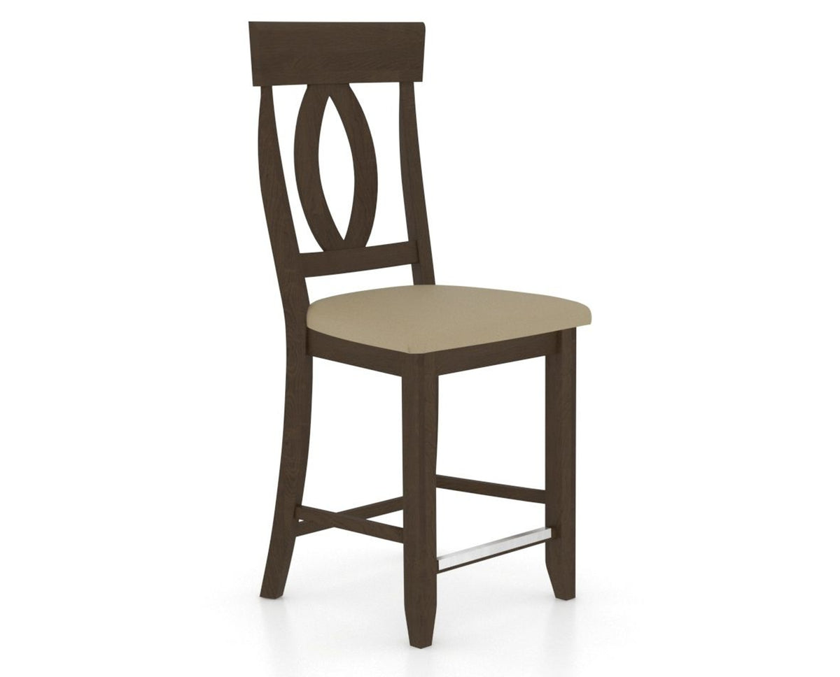 Canadel Upholstered Counter Stool 8100 in XY Faux Leather and 29 Hazelnut Washed and Fixed Base, three-quarter view