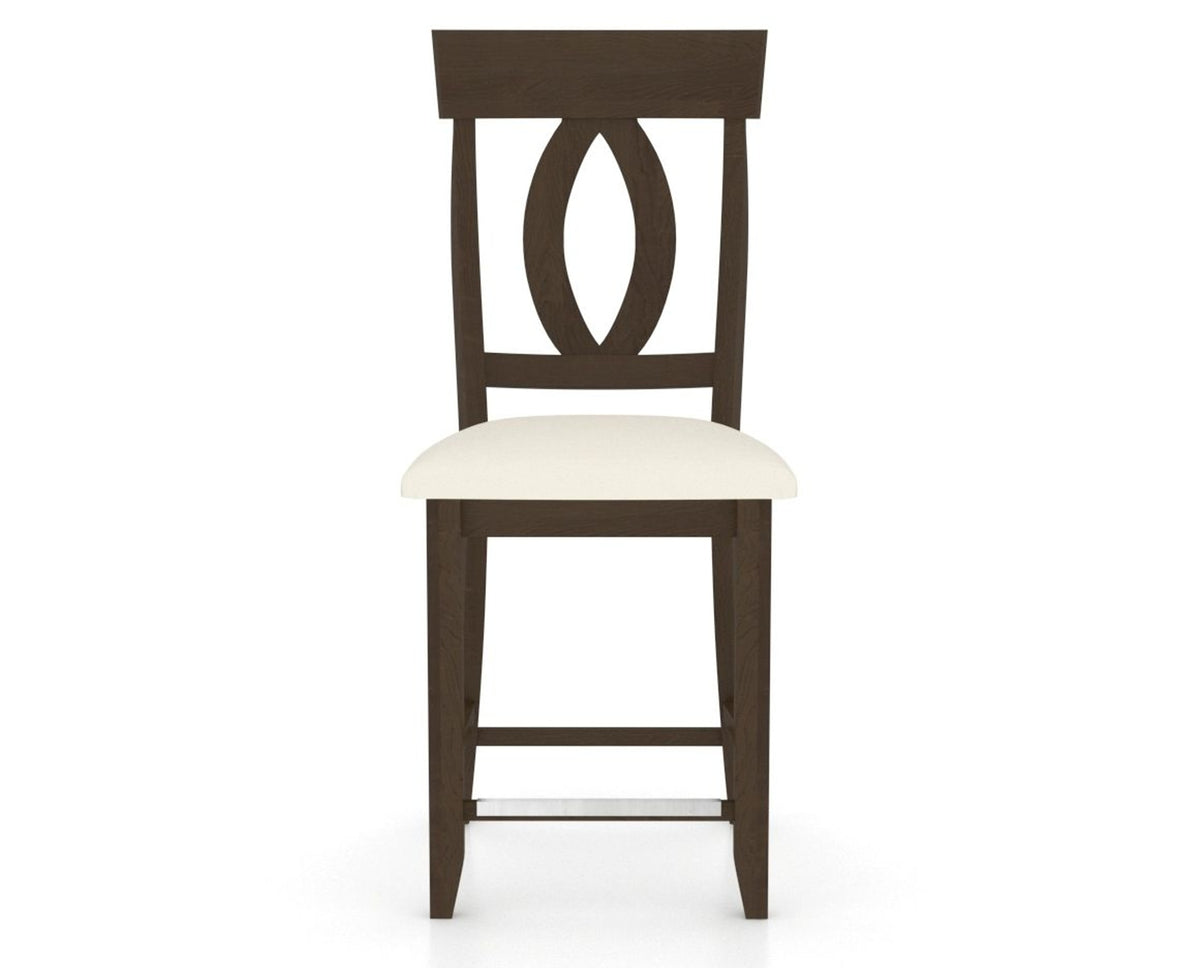 Canadel Upholstered Counter Stool 8100 in YJ Faux Leather and 29 Hazelnut Washed and Fixed Base, front view