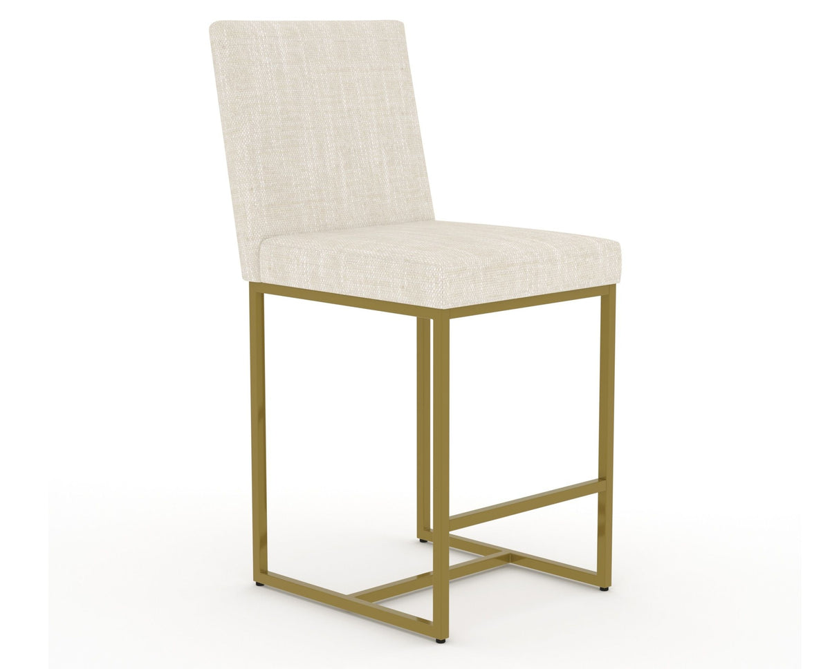 Canadel Modern Upholstered Counter Stool 8174 in FT InsideOut® with a gold metal frame, three-quarter view