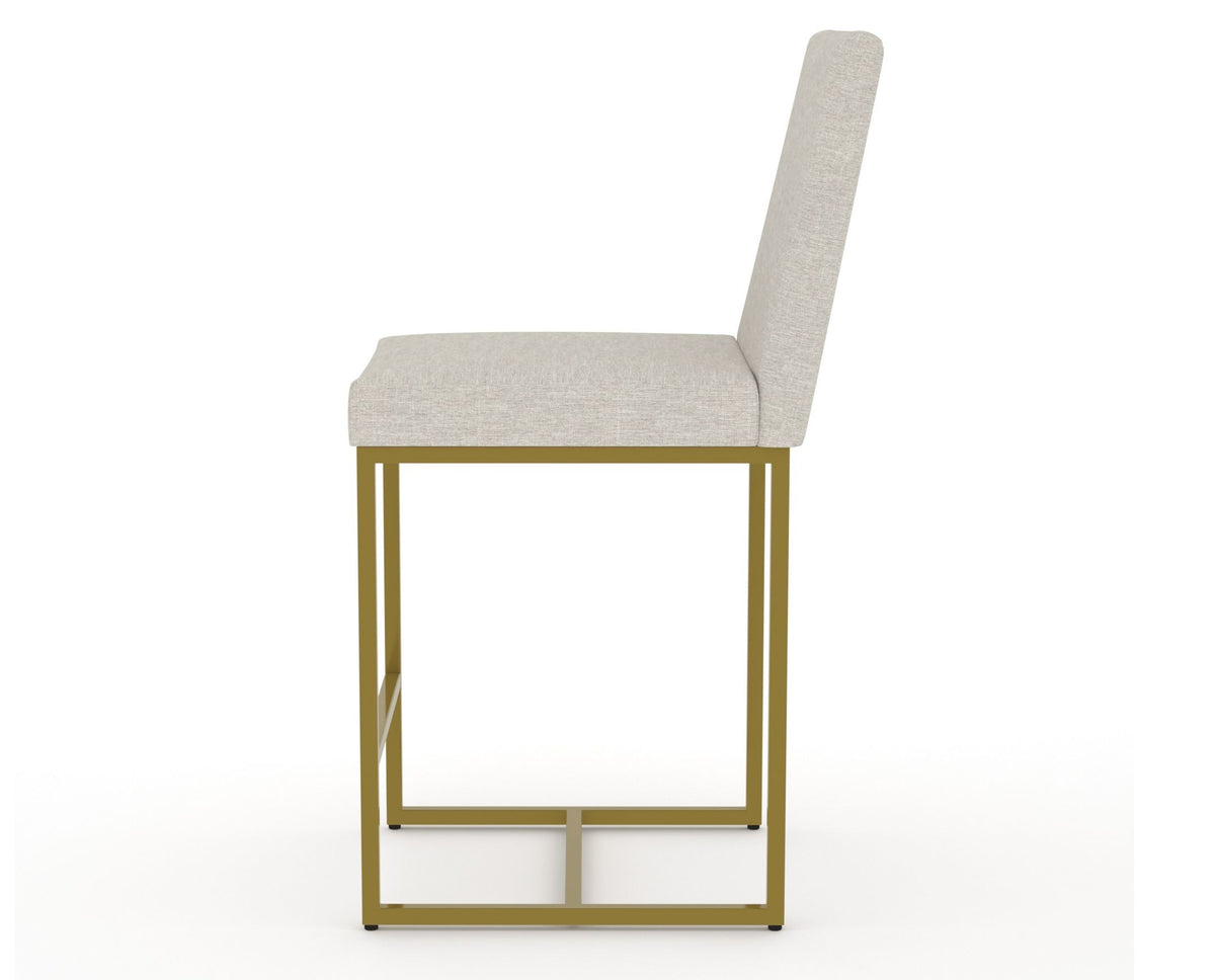 Canadel Modern Upholstered Counter Stool 8174 in TB Fabric with a gold metal frame, side view