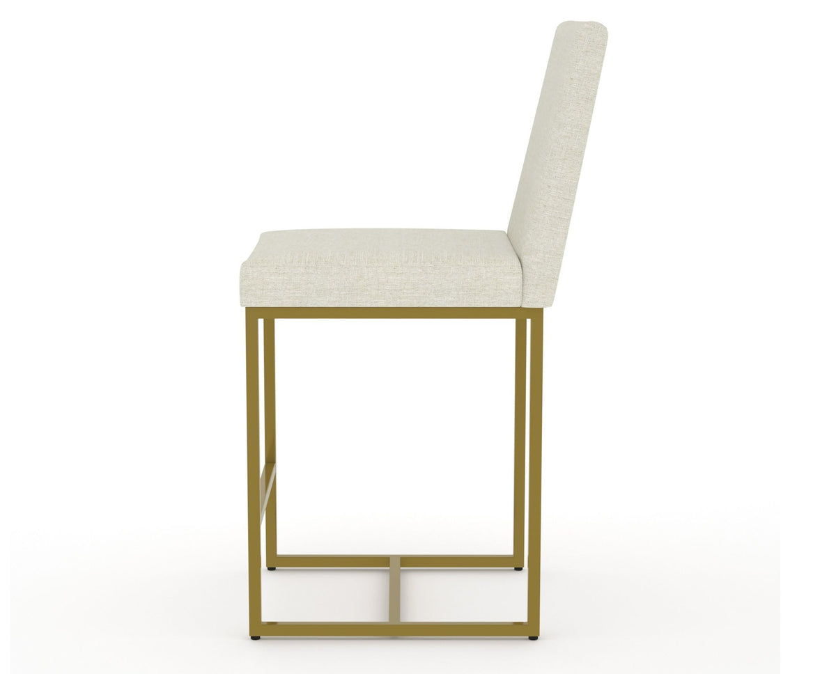 Canadel Modern Upholstered Counter Stool 8174 in TW Fabric with a gold metal frame, side view