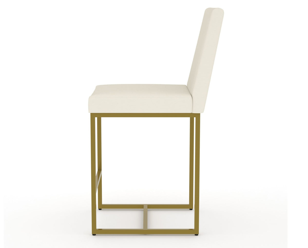 Canadel Modern Upholstered Counter Stool 8174 in YJ Faux Leather with a gold metal frame, side view