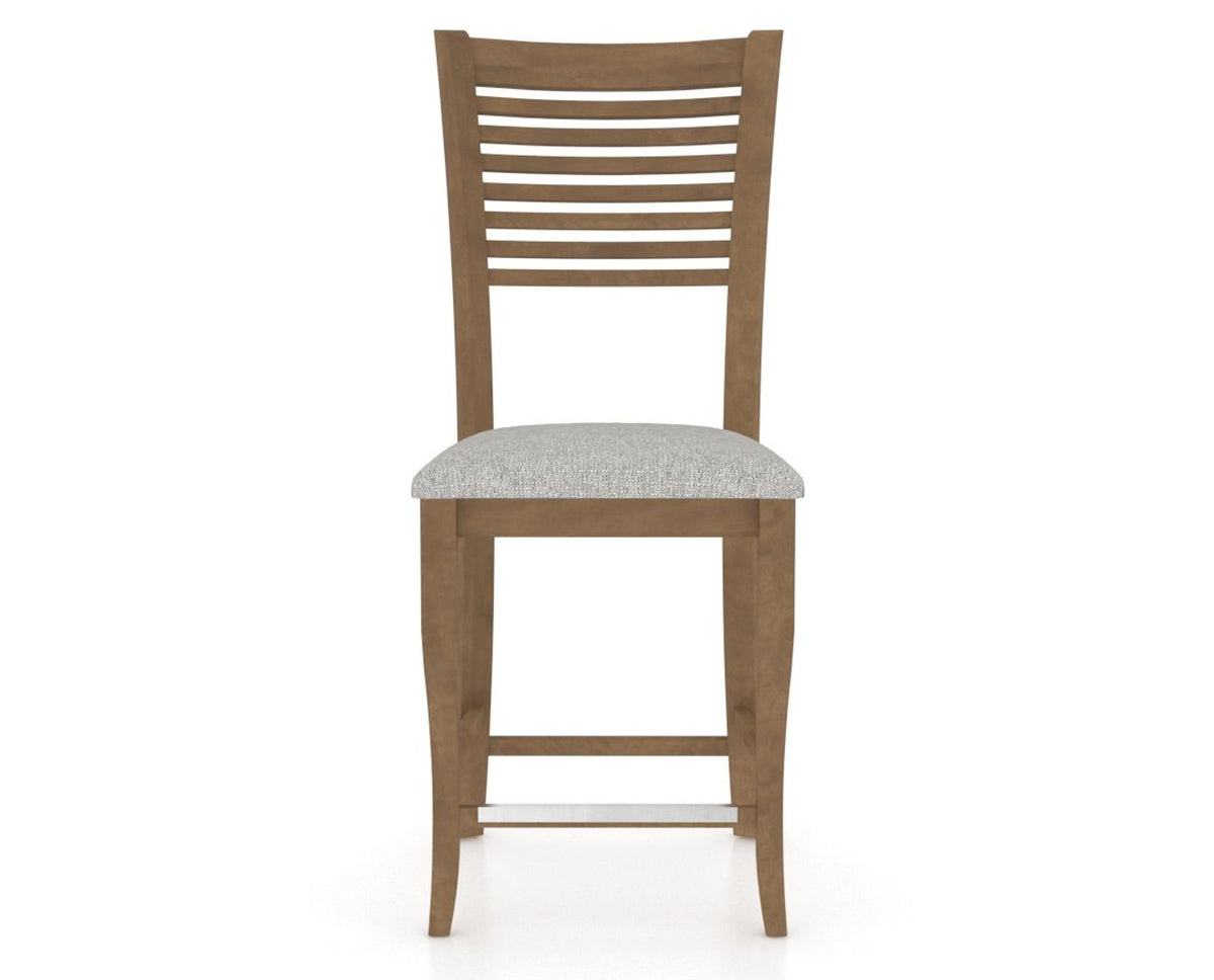 Canadel Upholstered Counter Stool 8229 in 7C Fabric and 25 Pecan Washed and Fixed Base, front view